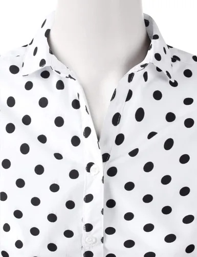 Vista 4 de Doublju - Camiseta básica de manga 34 con cuello de botón para mujer