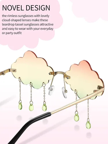 Vista 4 de 6 pares de lentes de sol en forma de nube sin montura de cristal nubes y borlas gafas de sol de los años 90 gafas divertidas para mujeres y hombres
