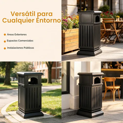 Vista 9 de BEAMNOVA Bote de basura comercial para exteriores con tapa, negro, 15.8 x
