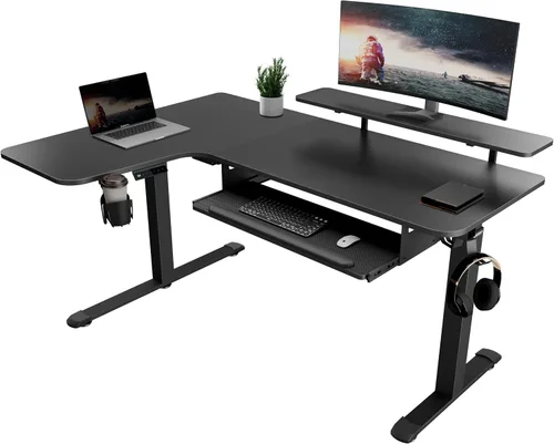 Vista 15 de EUREKA ERGONOMIC Escritorio eléctrico de pie en forma de L de 55 pulgadas, escritorio para juegos de computadora de altura ajustable con bandeja