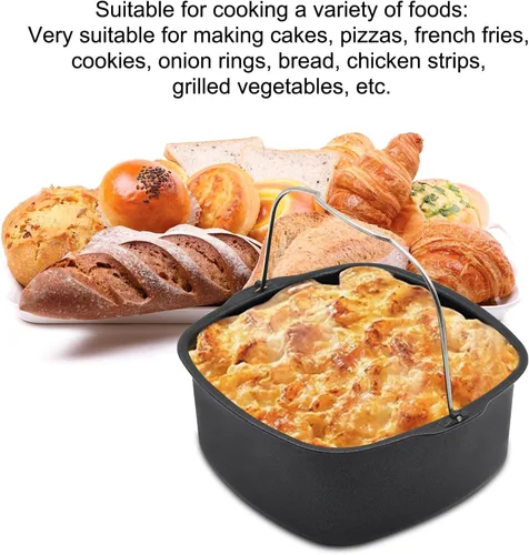 Vista 6 de Molde para freidora de aire de 6.89 pulgadas, sartén antiadherente para tartas, freidora de aire, para pasteles, pizza, hornear pan, bandeja