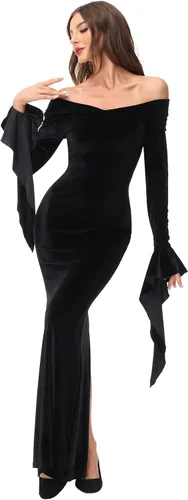 Vista 3 de LUYANA Addams - Disfraces familiares de Halloween para adultos, vestidos largos para cosplay