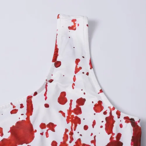 Vista 5 de Vestido sin mangas sexy con estampado sangriento para mujer, con cuello redondo y estampado sangriento, para mujer