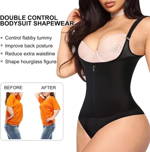 Vista 5 de YERKOAD Mujeres Shapewear Body de látex cintura entrenador cuerpo completo Shaper barriga control fajas colombianas cremallera busto abierto corsé