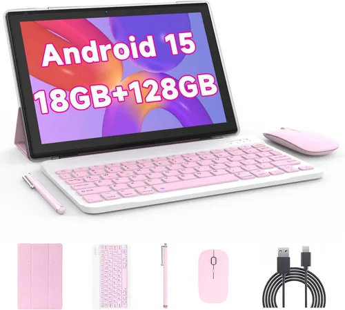 Vista 8 de Tableta de 10 pulgadas con teclado Android 15 (NO GO) Tabletas 2 en 1 Tableta 18GB RAM 128GB Soporta expansión de 2TB Tabletas incluyen estuche Azul