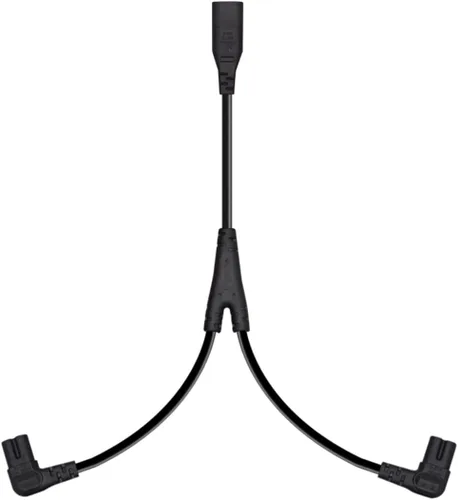 Vista 2 de Cable de alimentación IEC 320 C8 a C7 dual figura 8 macho a doble ángulo recto hembra adaptador 1 en 2 salidas CA, cable de alimentación IEC 320 C8
