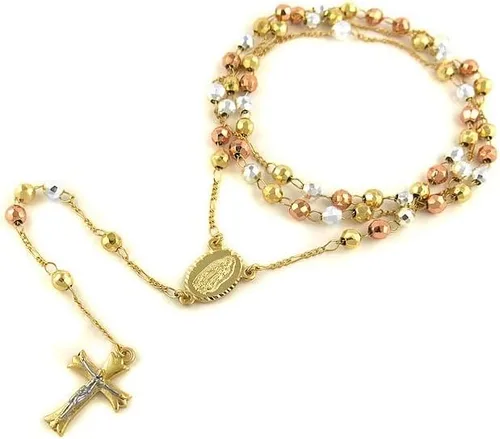 Vista 2 de Savlano Collar de cruz de rosario chapado en oro de 14 quilates, cadena de rosario con medallón de cruz de crucifijo de 0.256 in, collar en Y