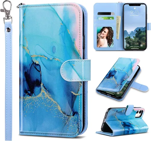 Vista 14 de ULAK - Funda tipo cartera compatible con iPhone 11 para mujer, diseño de flor [RFID Blocking] Premium PU Leather Folio Flip Cover with Card