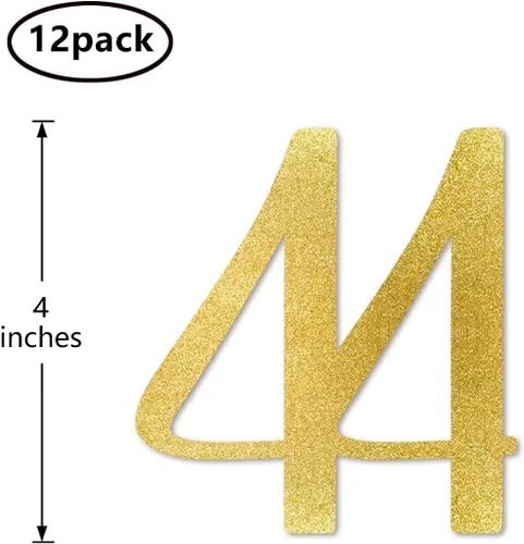 Vista 2 de 44 números recortados con purpurina dorada, decoración de aniversario para fiesta de cumpleaños número 44, artículos esenciales para bricolaje