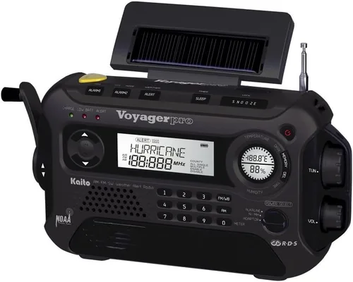 Vista 3 de Kaito Voyager Pro KA600 Dínamo digital solar, a cuerda. Radio con palanca de dínamo frecuencias AM/FM/LW/SW y NOAA, para emergencias, con linterna