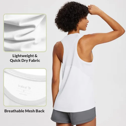 Vista 5 de BALEAF Camisetas de entrenamiento para mujer, espalda cruzada, atléticas, para correr, de malla, ajustadas, para gimnasio, de secado rápido