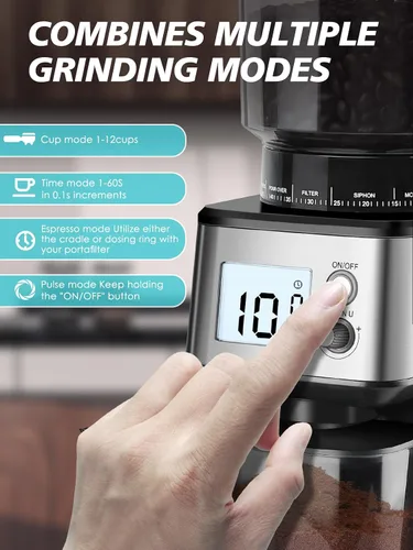 Vista 6 de Homtone Molinillo de café expreso con rebabas cónicas – Molinillo de frijoles eléctrico continuo de 2.008 in con ajustes de molienda, temporizador