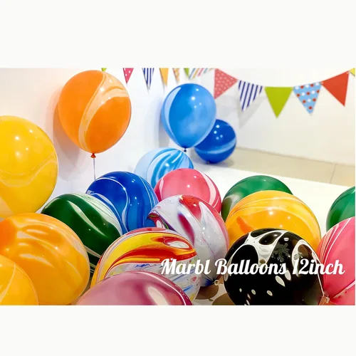 Vista 2 de Globos de mármol azul de ágata marmolada, globos azules de 12 pulgadas, 50 unidades de teñido anudado para fiesta de cumpleaños, decoración