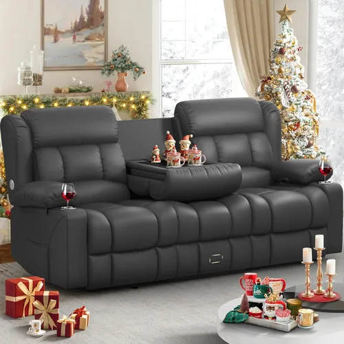 Vista 20 de Dresegmt - Juego de sofá reclinable con consola, diseño de respaldo central abatible, sofá de 3 plazas y sillón reclinable individual, sofás Gris