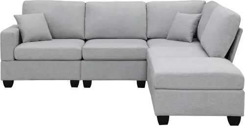 Vista 116 de Quarte Sofá seccional en forma de U, sofá modular con dos asientos individuales, dos sillas, combinación de bricolaje, tela de hilo en bucle Beige/5