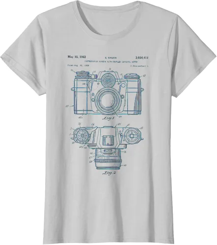Vista 14 de Fotografía amante regalo cámara vintage esquema camiseta Negro