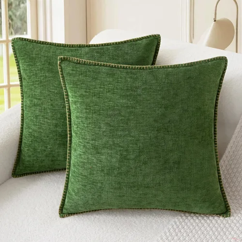 Vista 38 de CaliTime - Juego de 2 fundas de almohada decorativas de 16 x 16 pulgadas, con costuras en los bordes de hilo de algodón, chenilla suave teñida