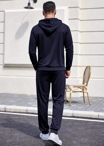 Vista 4 de COOFANDY Conjunto deportivo de 2 piezas para hombre, conjunto deportivo casual con capucha