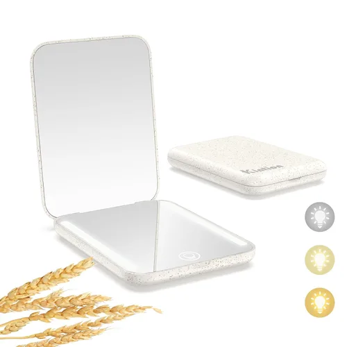 Vista 11 de Kintion Espejo de bolsillo recargable, espejo de tocador compacto de doble cara con aumento 1X/3X, 3 luces de color, regulable, pequeño espejo