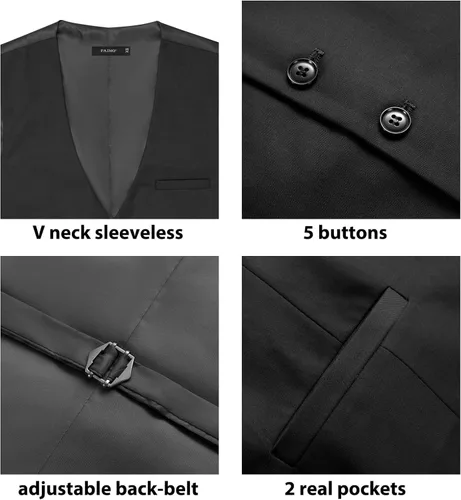 Vista 3 de FAIMO Suit Vest for Men Formal, Business Tuxedo Vest Bow Tie Pocket Square Set, Mens Dress Vest for Wedding(XS-4XL)