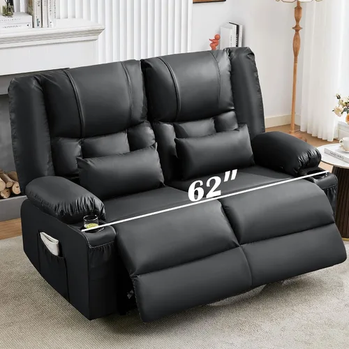 Vista 8 de HRVEOCEI Sofá reclinable de cuero negro con masaje/calor, sofá reclinable