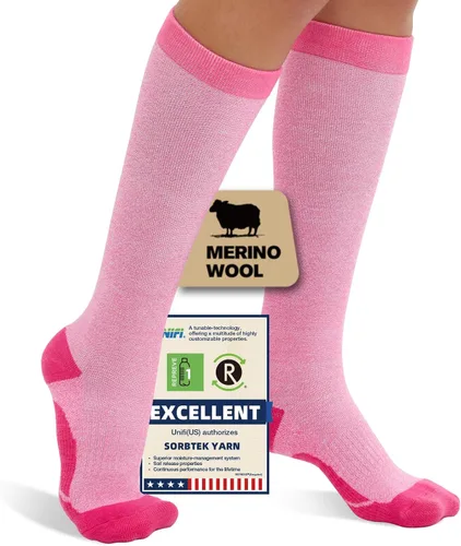 Vista 12 de Merino Wool Compression Socks for Women Men 15-20 mmHg for flying Bobina gris
