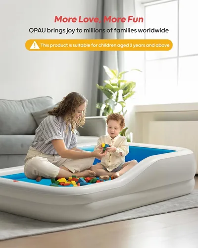 Vista 6 de QPAU Cama inflable de viaje para niños pequeños con 3 lados, extragrande Azul