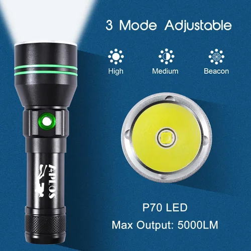 Vista 7 de APLOS AP50 Linterna de Buceo, Antorcha de Buceo 5000 Lúmenes Super Brillante, IPX8 Impermeable para Buceo Nocturno Bajo el Agua, Luz Sumergible