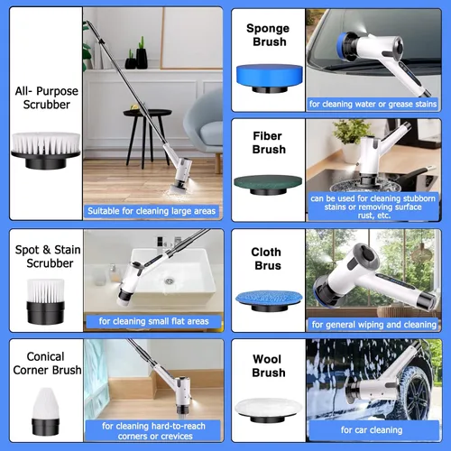 Vista 5 de Limpiador eléctrico giratorio con pulverizador de agua, limpiador eléctrico mejorado para bañera y azulejos con control remoto IPX7 resistente al