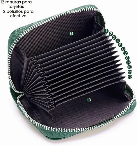 Vista 4 de EASTNIGHTS Porta Tarjetas de Crédito RFID de Cuero Genuino Cartera de Tarjetas de Crédito con Cremallera Verde oscuro