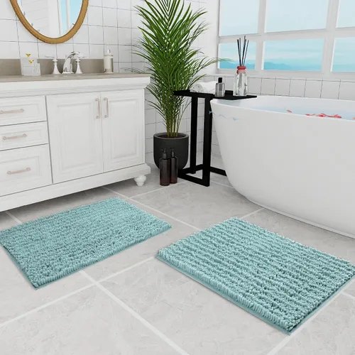 Vista 56 de Walensee Alfombra de baño antideslizante (32x20, azul oscuro) absorbente de agua, súper suave, felpilla peluda, lavable a máquina, se seca