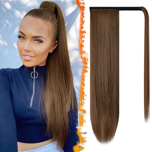 Vista 30 de BARSDAR Extensión de Cola de Caballo Corta y Recta - Extensiones de Cabello de Cola de Caballo con Cordón de 14 Pulgadas en Negro para Mujeres
