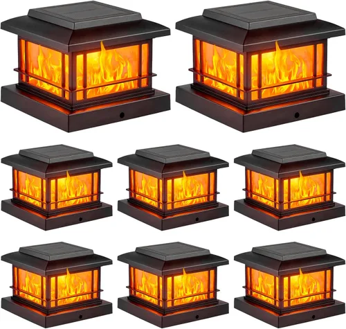 Vista 10 de JOFIOS Luces solares de llama parpadeante para exteriores, luces de poste negras con 3 temperaturas de color, se adapta a postes de madera/vinilo