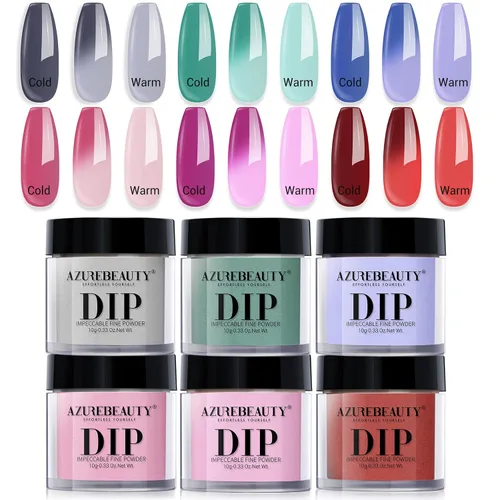 Vista 11 de AZUREBEAUTY - Juego de uñas en polvo para inmersión, rojo navideño, borgoña, rosa, baya, brillo, blanco, plata, purpurina, 6 colores, kit