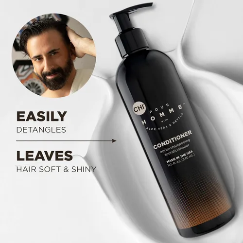 Vista 4 de CHI Pour Homme Acondicionador hidratante diario para hombres, desenredante de cabello sin sulfato con aloe vera, ortiga y redensyl para cabello