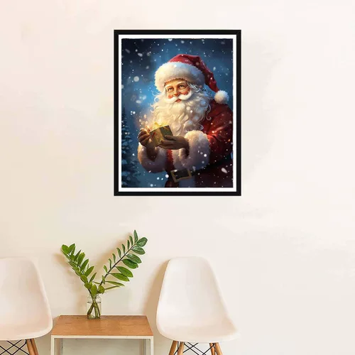 Vista 4 de SKRYUIE Kits de pintura de diamantes de Papá Noel 5D – Kits de arte de diamantes para adultos Navidad, taladro redondo completo, punto de cruz
