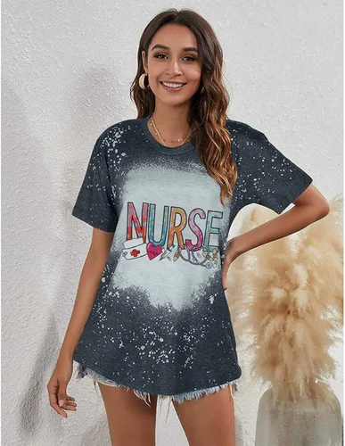Vista 2 de Camiseta de enfermera para mujer, divertida, para la escuela, enfermera, para estudiantes, casual, manga corta, inspiradora, regalo para la vida