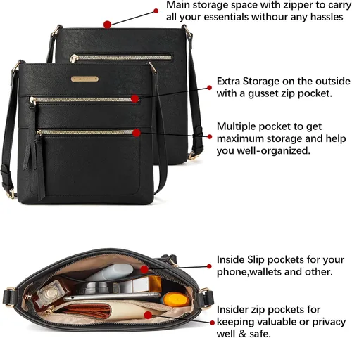 Vista 5 de BOSTANTEN Bolsos cruzados para mujer, de piel vegana, de moda, con correa ajustable, bolsillo con cremallera