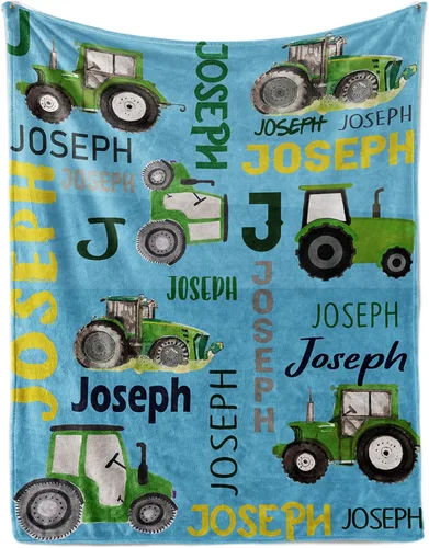 Vista 24 de Manta personalizada de tractores, nombre personalizado con diseño de camiones de tractor agrícola, manta de cama de franela de felpa suave