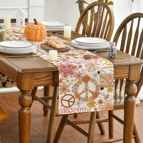 Vista 3 de Artoid Mode Camino de mesa con diseño de margaritas y flores, diseño de corona flotante para cocina, comedor, decoración para exteriores y fiestas