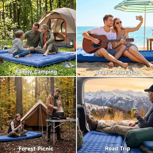 Vista 8 de Colchoneta inflable ultraligera de 5 pulgadas con almohada, bomba de pie incorporada, almohadillas de dormir inflables compactas para acampar