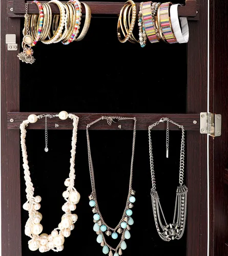 Vista 6 de HOUAGI Espejo con almacenamiento de joyas, organizador de joyas sobre la puerta, armario de joyería con cerradura para colgarmontaje en pared