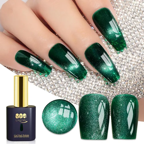 Vista 39 de YTD Likomey - Juego de esmaltes de uñas de gel de ojo de gato, 8 colores con purpurina magnética de cristal, borgoña, rojo, negro, verde, ciruela