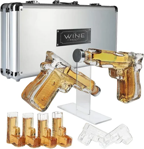 Vista 12 de Juego de decantador de pistola de whisky + 2 vasos bala - Regalos de pistola de Navidad y cumpleaños para hombres que lo tienen todo, regalos