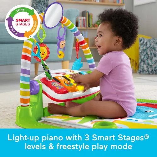 Vista 4 de Gimnasio de piano Fisher-Price Baby Playmat Deluxe Kick & Play para el aprendizaje y 2 maracas de cascabeles suaves para jugar desde recién nacido