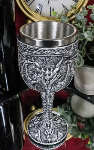 Vista 7 de Ebros - Figura medieval de fantasía, Ridley, dragón de fuego abrasador, copa de vino, bebida, cáliz, como medieval renacentista, fantasía