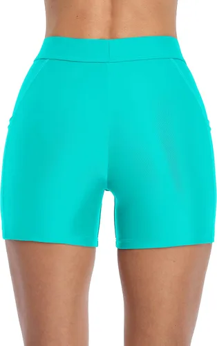 Vista 2 de ATTRACO Pantalones cortos de natación para mujer, de cintura alta, con bolsillos, tankini