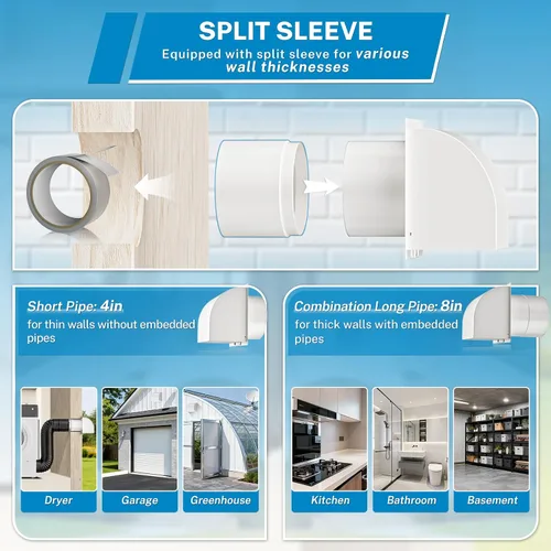 Vista 6 de Hon&Guan - Ventilación de pared con capucha de 4 pulgadas con solapa magnética y malla extraíble, cubierta de ventilación de secadora exterior