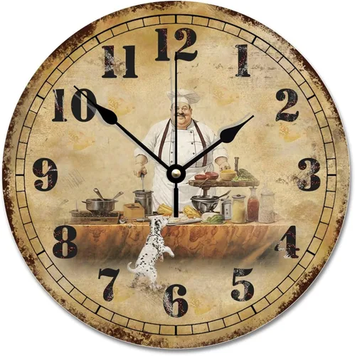 Vista 16 de ArogGeld Chef - Reloj de pared de cocina de madera, 10 silencioso, sin tictac, de cuarzo, funciona con pilas, para sala de estar, dormitorio