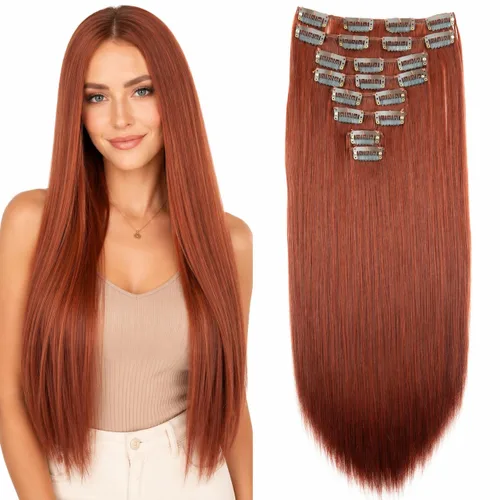 Vista 10 de Prettyshop - Juego de 8 extensiones de pelo con clip, de 24 pulgadas, tamaño XXL, onduladas, rizadas o lacias, resistentes al calor